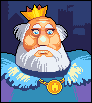 The king from the game, a grumpy old man with a crown and a white beard